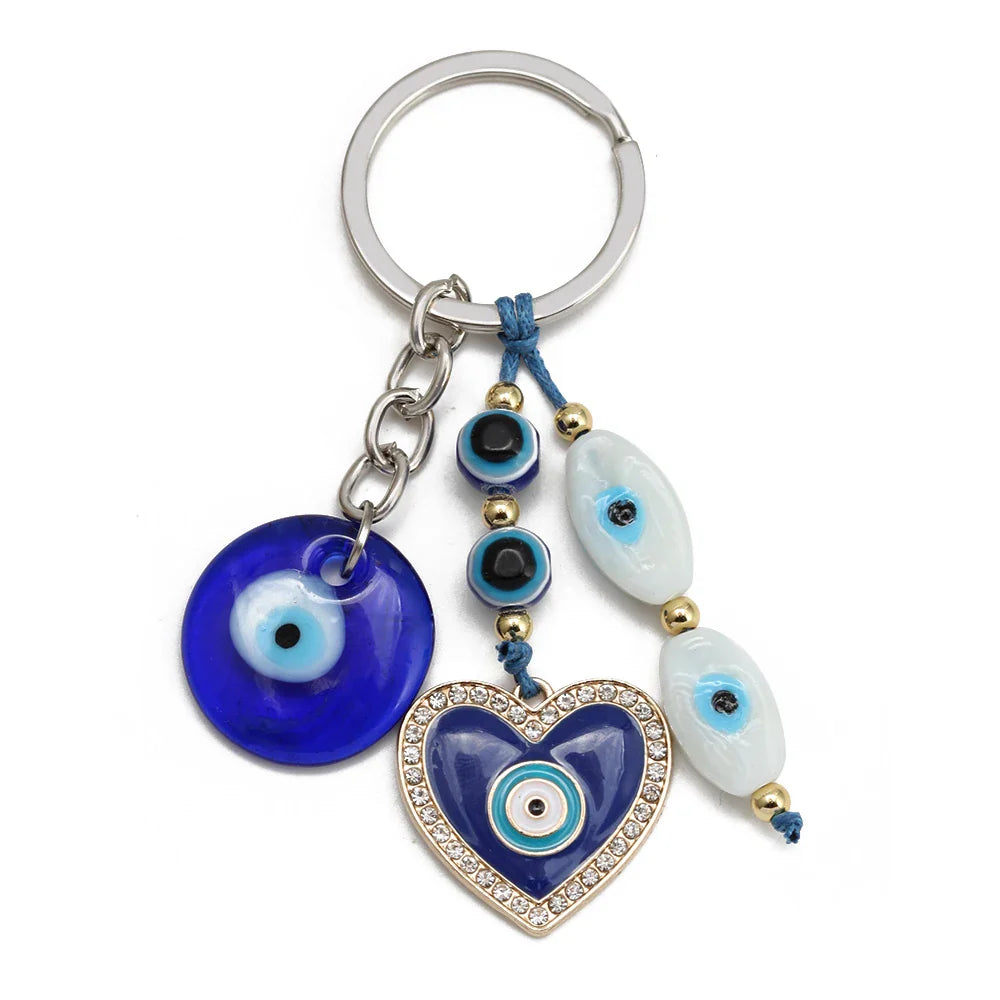 Lucky Eye Fatima Hand Keychain – Alloy Tree of Life Elephant Owl Blue Turkish Evil Eye Car Keyring Jewelry for Men & Women Gift
