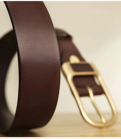 Genuine Leather Men's Belt – High-Quality Buckle, Cowskin Casual & Business Waistband, Cowboy Fashion Designer 2024 New