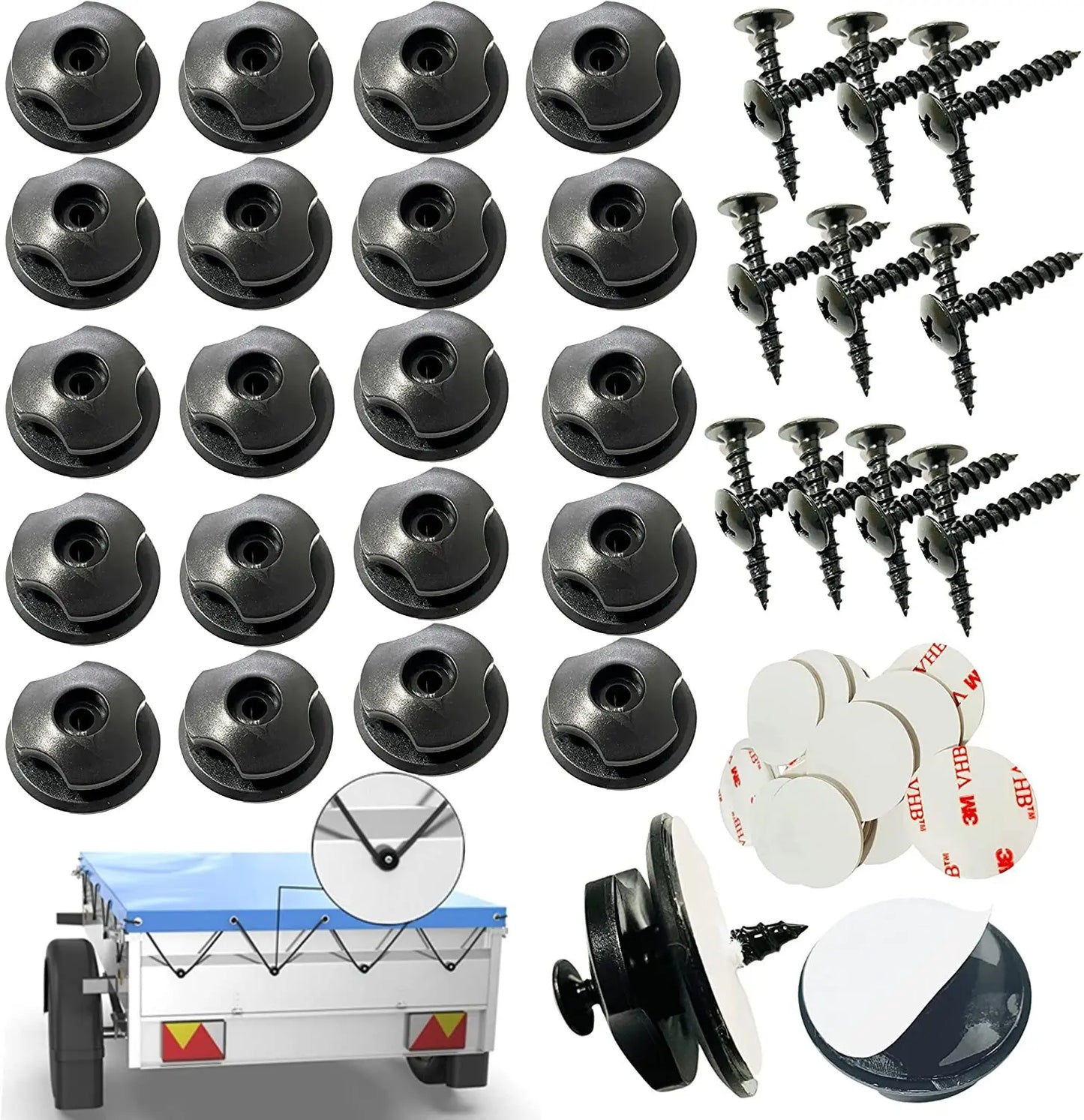 Car Trunk Hooks Organizer | Rear Cargo Mounting Luggage Net Fastener with Screw & Adhesive Tape Kit