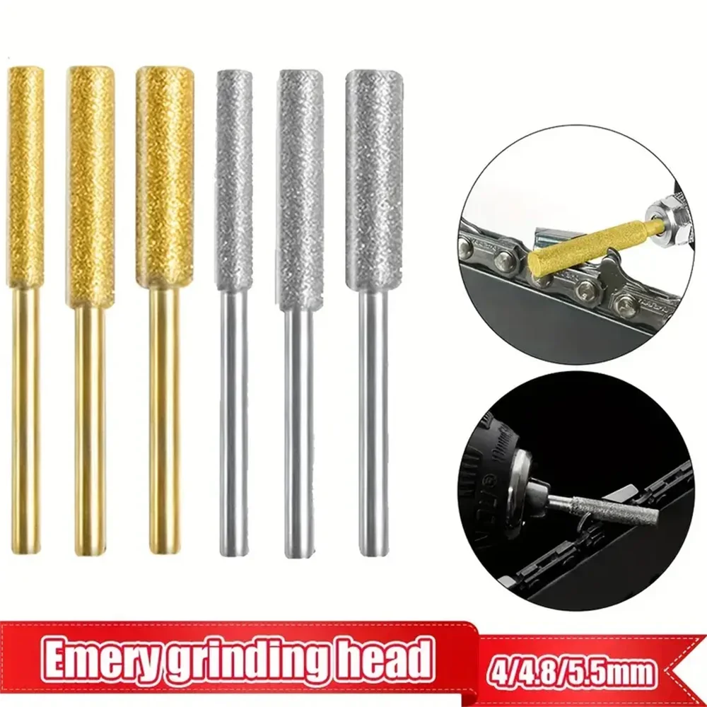 6Pcs Diamond Coated Cylindrical Burr Set (4/4.8/5.5mm) Chainsaw Sharpener Stone Files for Chain Sharpening, Carving & Grinding Tools Kit
