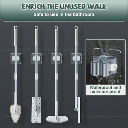Wall-Mounted Mop Organizer Holder: Waterproof Storage Rack with Broom Hanger Hooks - Set of 4 Household Tools
