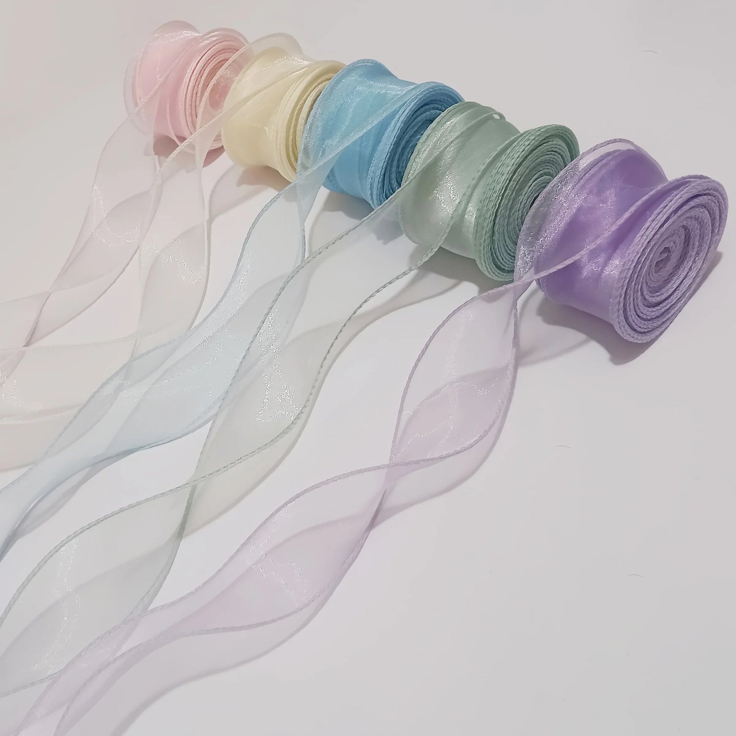 5PC 40mm Fishtail Organza Ribbon - 10 Yards Iridescent Reflective Wavy Edge Ribbon for Gift Wrapping, Bows & DIY Crafts