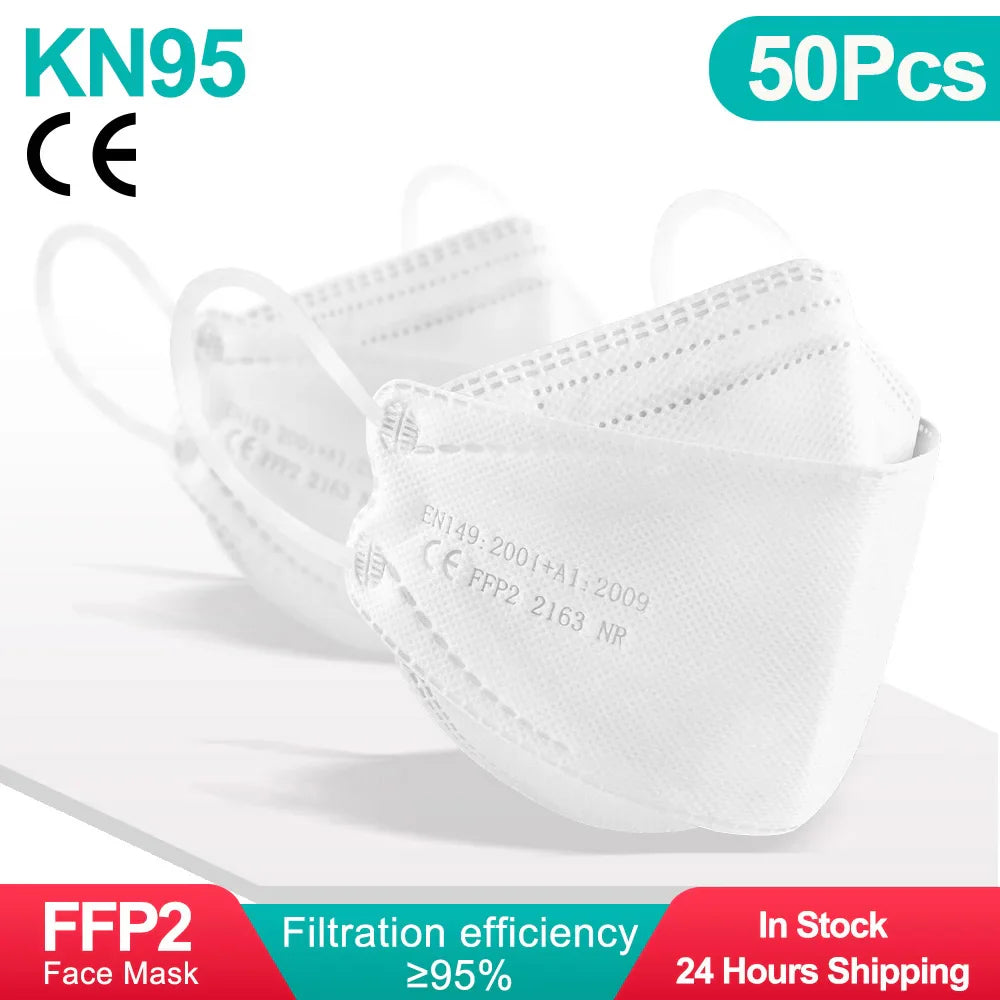 10-100PCS FFP2 Face Masks — CE Approved Disposable KN95 KF94 Black Fish Style Protective Masks