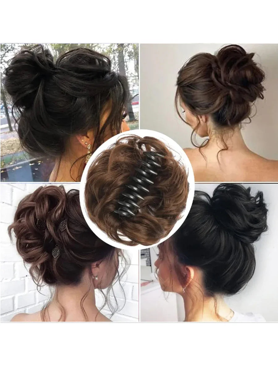 H&STAR Synthetic Messy Bun Hairpiece – Claw Clip-on Hair Extension, Natural Hair Color Chignon Updo Wig for Women