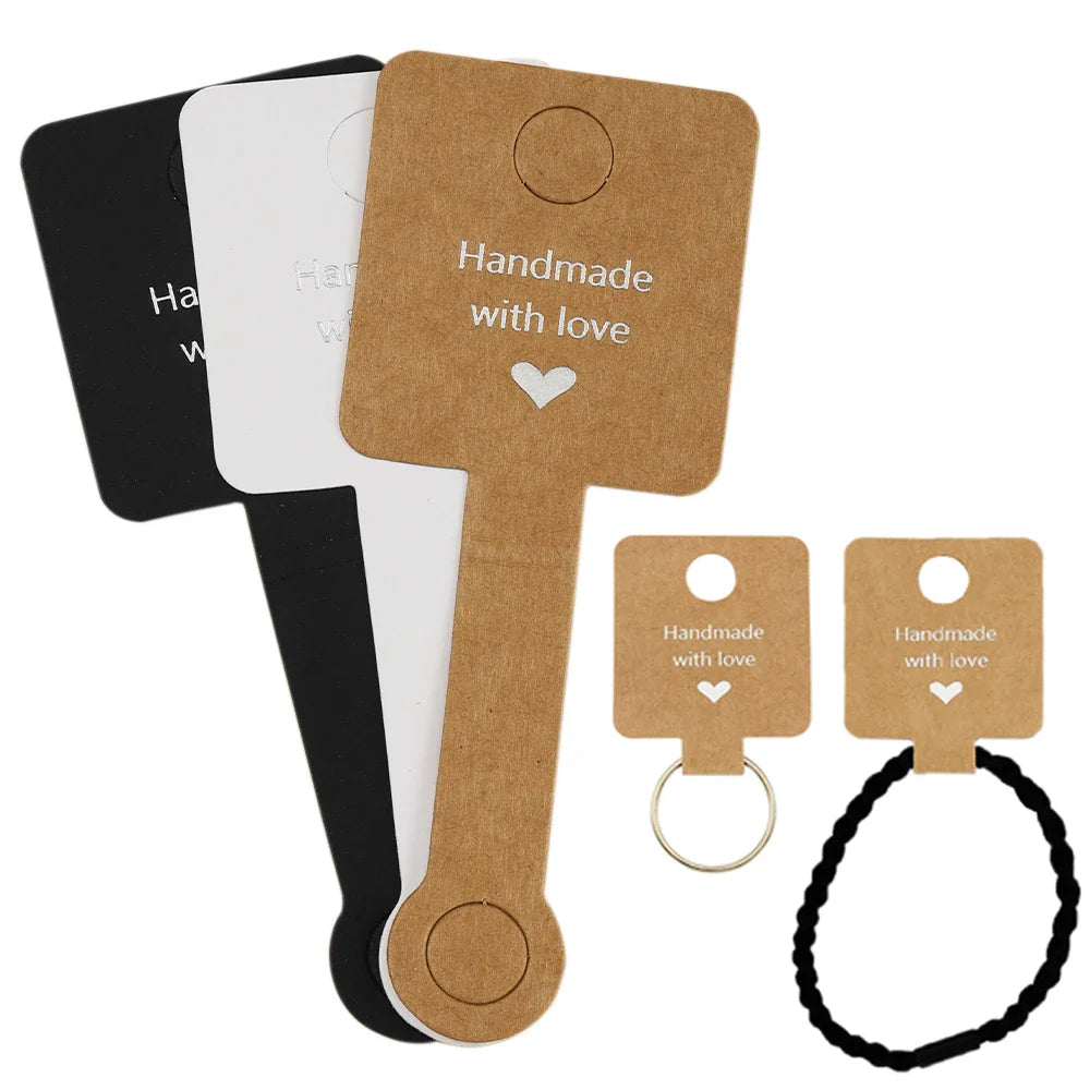 50pcs 4x10cm Self-Adhesive Kraft Paper Jewelry Cards – Bracelet & Necklace Display for Retail Packaging