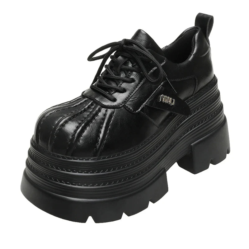 2025 Women’s Leather Sneakers – Spring High Platform Lace-Up Casual Shoes, 10CM Thick Sole Walking Zapatos Mujer
