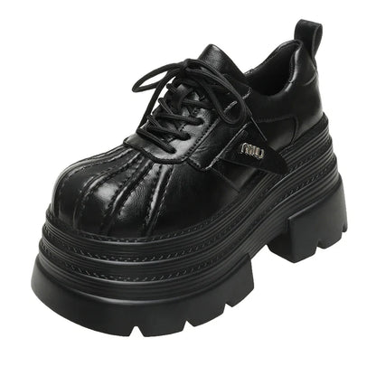 2025 Women’s Leather Sneakers – Spring High Platform Lace-Up Casual Shoes, 10CM Thick Sole Walking Zapatos Mujer