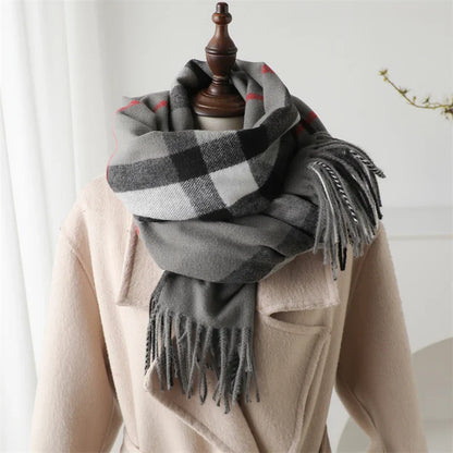 Luxury Brand Winter Plaid Cashmere-Like Blanket Scarf - Thick Warm Pashmina Shawl Wrap with Tassels, Poncho Stoles Echarpe