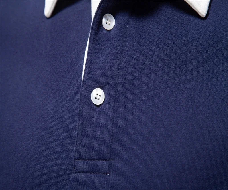 Men's Embroidered Pure Cotton Long-Sleeved Polo Shirt - Fashionable Casual Top for Autumn & Winter