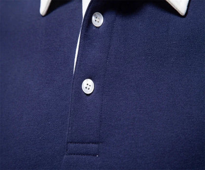 Men's Embroidered Pure Cotton Long-Sleeved Polo Shirt - Fashionable Casual Top for Autumn & Winter