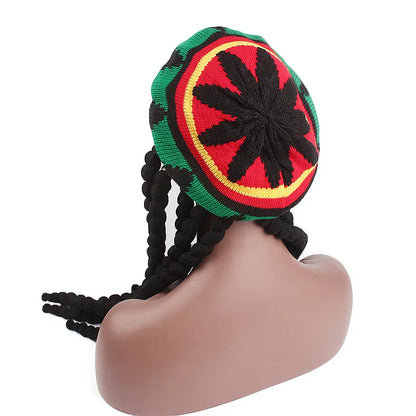Jamaican Bob Rasta Beanie Hat: Unisex Knitted Braid Hip Hop Cap with Dreadlocks Wig - Bob Marley Caribbean Fancy Dress Accessory