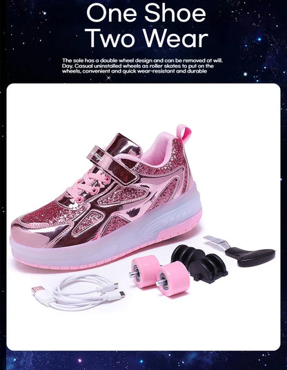 Kids' Inline Roller Skates – Removable 2-Wheel Skate Sneakers for Girls, Powerslide Wheeled Shoes