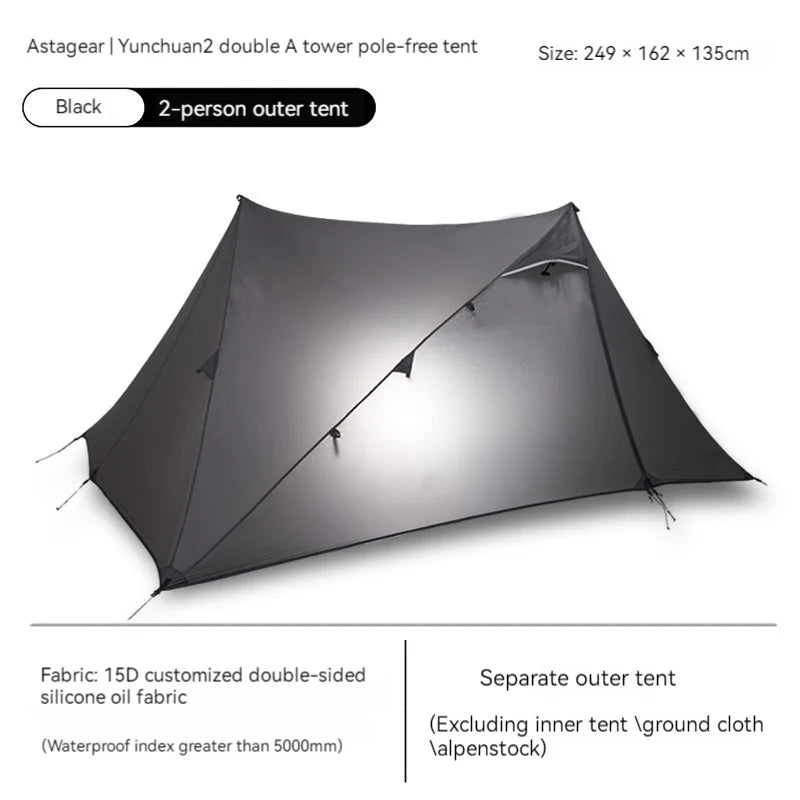 ASTA GEAR Yun Chuan 15D Nylon Ultralight Tent – Double-Sided Silicon-Coated, Rodless Pyramid Design for Camping & Hiking