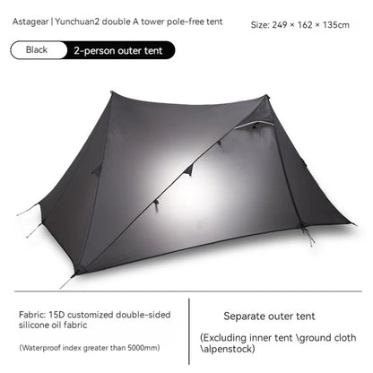 ASTA GEAR Yun Chuan 15D Nylon Ultralight Tent – Double-Sided Silicon-Coated, Rodless Pyramid Design for Camping & Hiking
