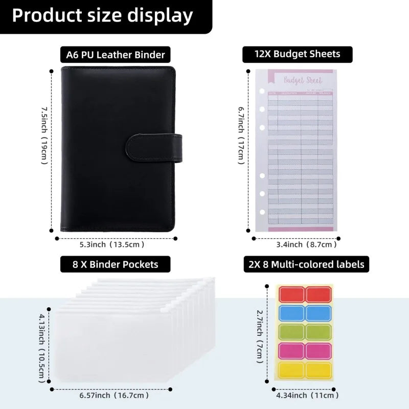 PU Leather Budget Binder with Cash Envelopes – A6 Planner Organizer, Zip Pockets for Saving Money, Small French Budget Pouch