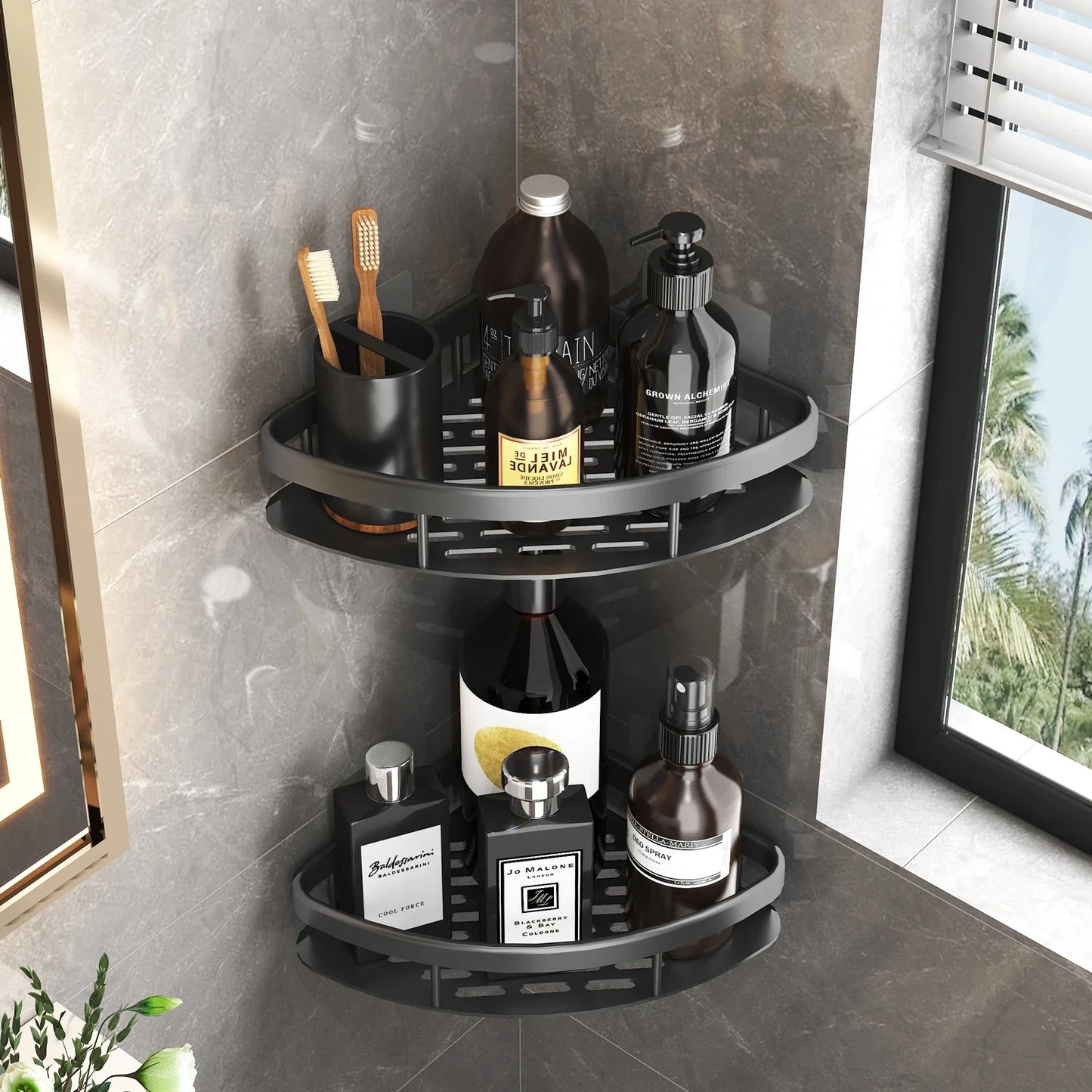 Space-Saving Aluminum Shower Corner Shelf: No-Nail Bathroom Organizer for Shampoo & Accessories