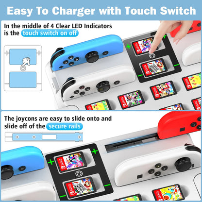 OIVO Switch Joy-Con Charger & Game Storage Tower – Pro Controller Holder for Nintendo Switch OLED Dock Station