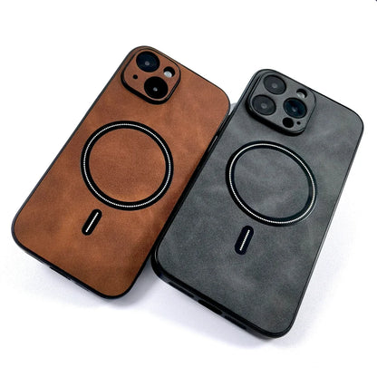 Luxury PU Leather MagSafe Case - Premium Wireless Charging Cover for iPhone 17, 16, 15, 14, 13 & 12 Pro Max