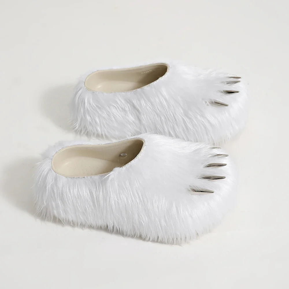 Bear Claw Plush Mules - Customizable Soft Summer Slides with Logo for Comfortable Casual Wear