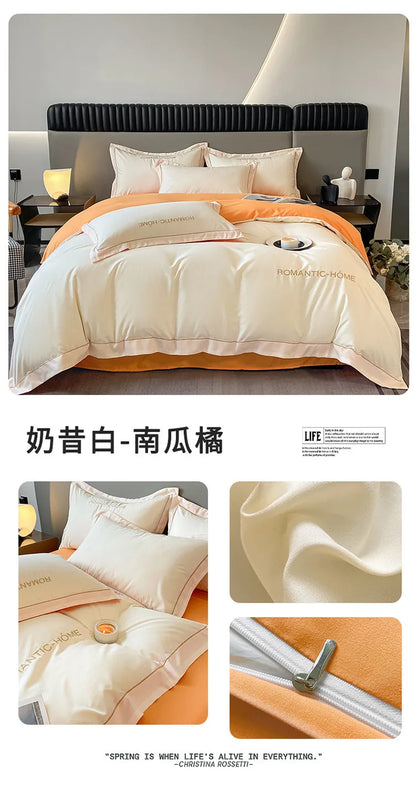 Pure Cotton Long Staple Bedding Set - 4PCS, Matte Bed Sheet & Duvet Cover, All Cotton