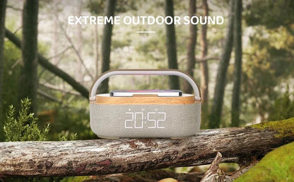 Portable Bluetooth Speaker with Wireless Charging — FM Radio, Alarm Clock, Music Sound Box, Night Light & Charger Lamp