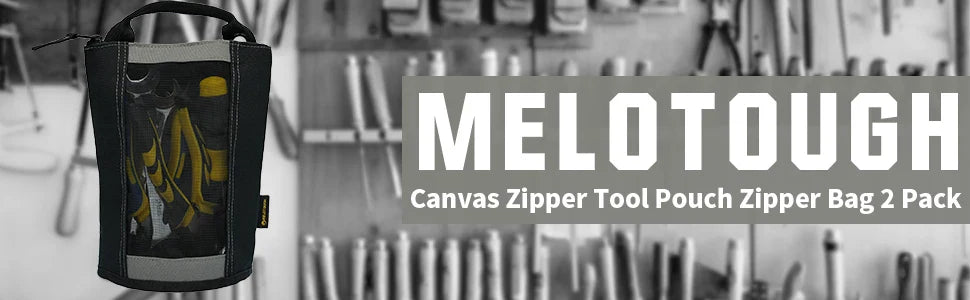 MELOTOUGH Canvas Tool Pouch | 2-Pack Zipper Bags with Mesh Window & Hanging Grommets