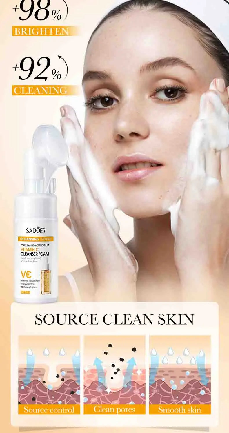 SAODER Q10 & Vitamin C Facial Cleanser — Moisturizing Brightening Face Wash Foam for Gentle Skin Cleansing