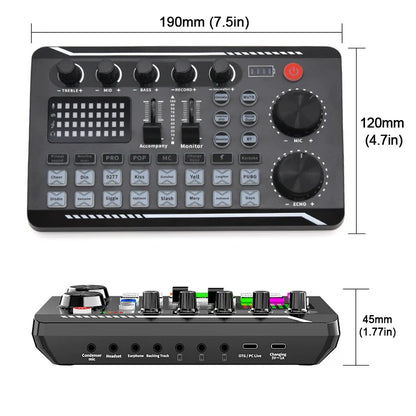 Live Sound Card Audio Interface with DJ Mixer Effects & Voice Changer – Bluetooth Mixer for Live Streaming & Singing
