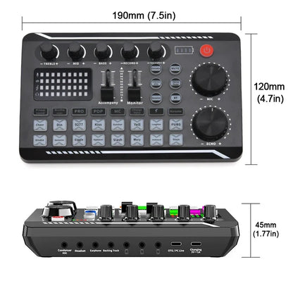 Live Sound Card Audio Interface - DJ Mixer with Voice Changer Effects & Bluetooth for Streaming, Singing and Recording
