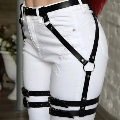 Sexy Pu Leather Studded Leg Harness for Women - Fetish Clothing Bondage Lingerie with Suspenders, Harness Decoration