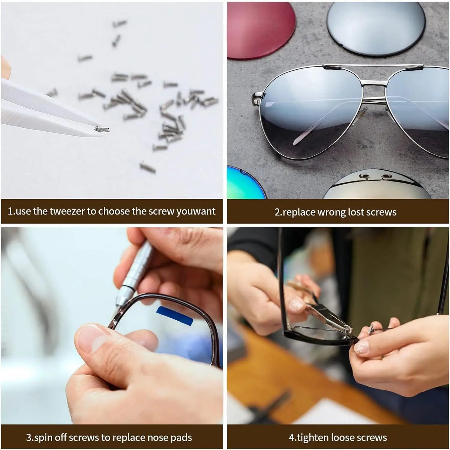 500pcs Eyeglass Repair Kit - Assorted Screws Nose Pads Screwdriver Tools for Glasses and Sunglasses Maintenance