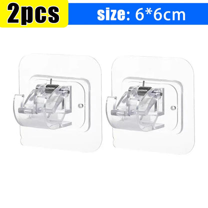 Self-Adhesive Adjustable Curtain Rod Hooks – Nail-Free Clamp Clips for Shower, Storage & Hanging Rails