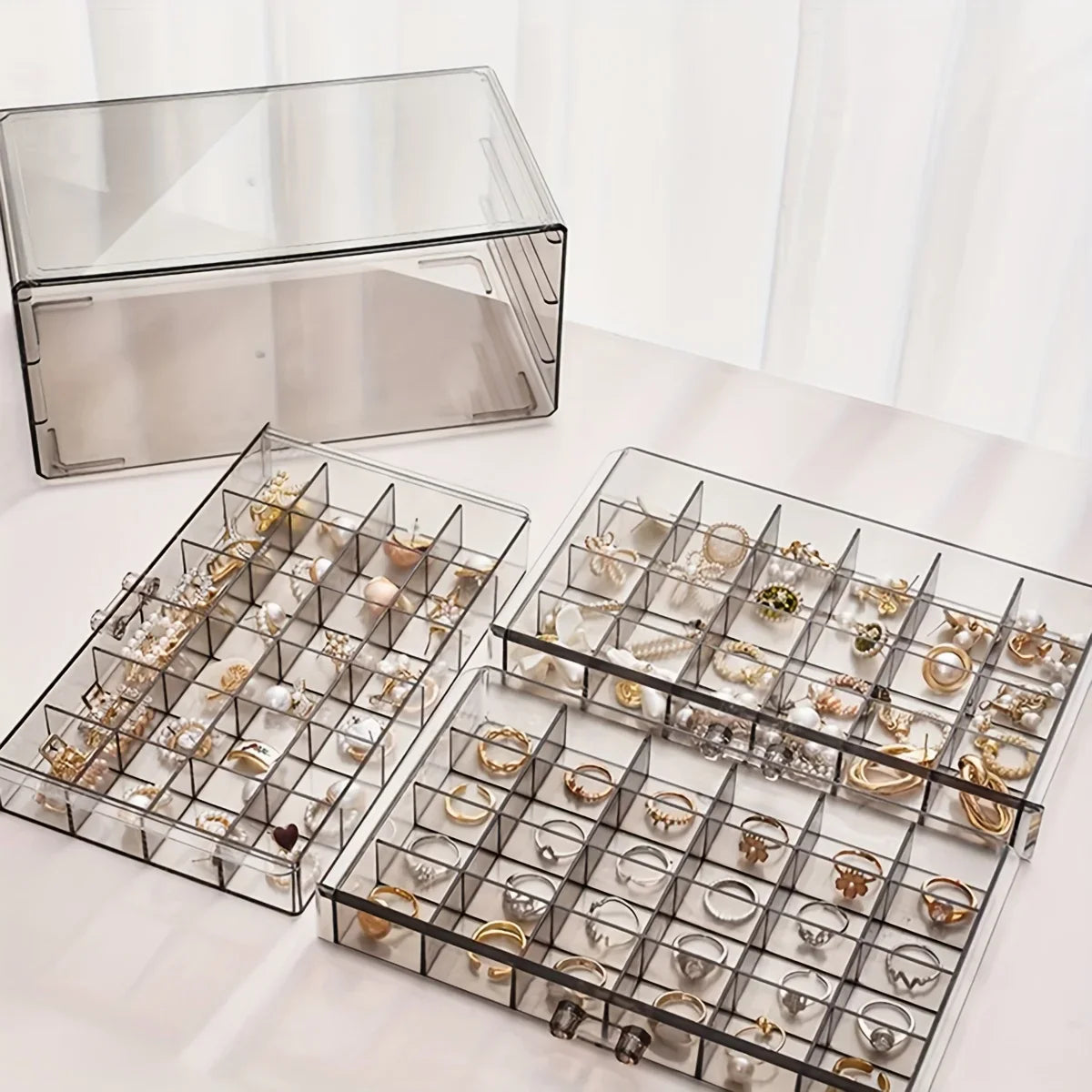3-Layer 72-Grid Jewelry Storage Box – Large Capacity for Rings, Earrings & Necklaces