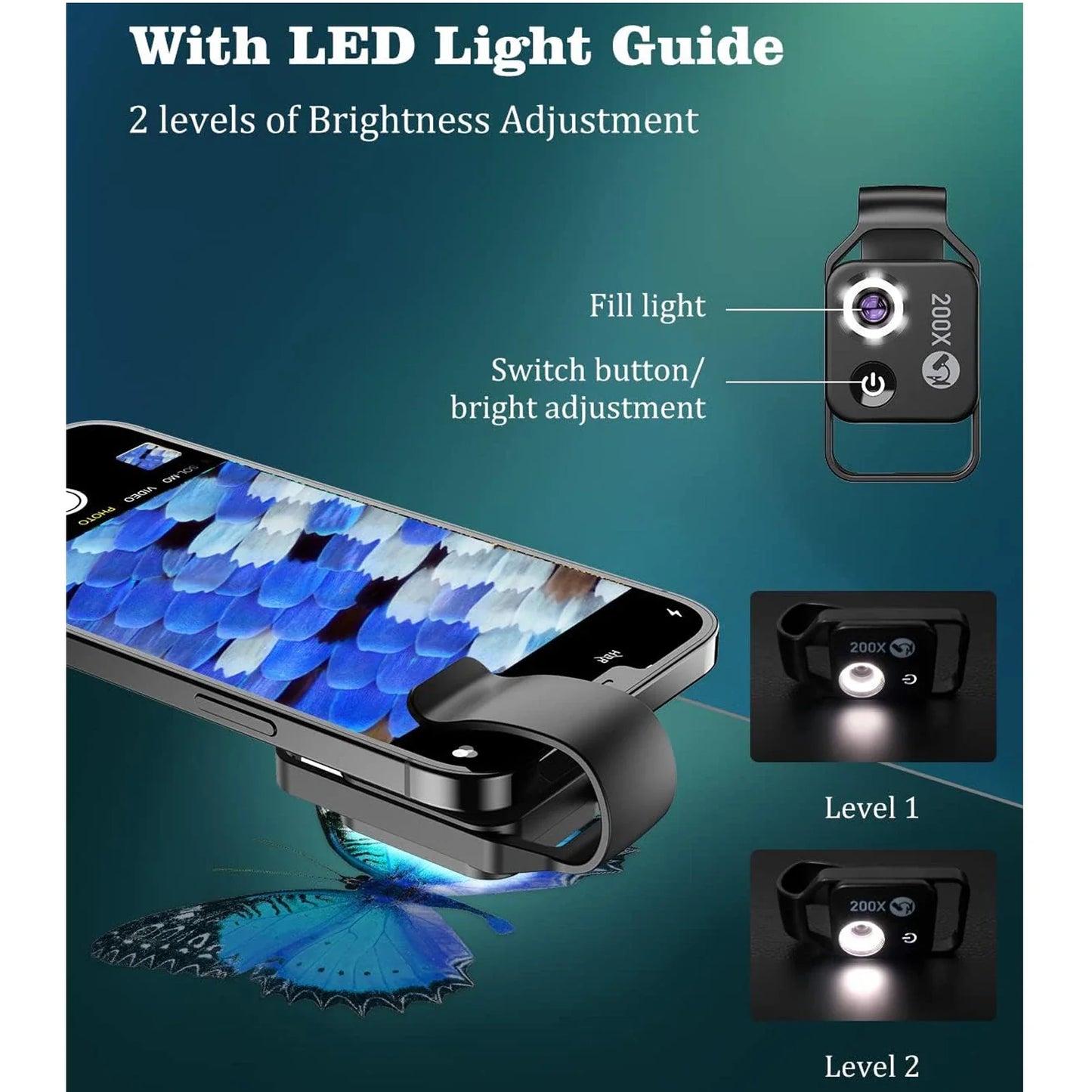 200X Phone Microscope with CPL Lens & LED Light – Universal Clip for iPhone/Android – Microworld Exploration for Kids and Adults