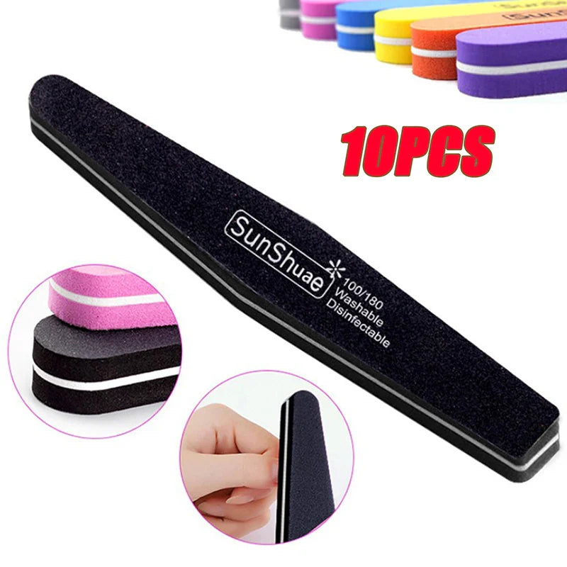 10PCS Double-Sided Nail File Blocks – Colorful Sponge Buffing, Sanding & Polishing Strips for Pedicure & Manicure Tools