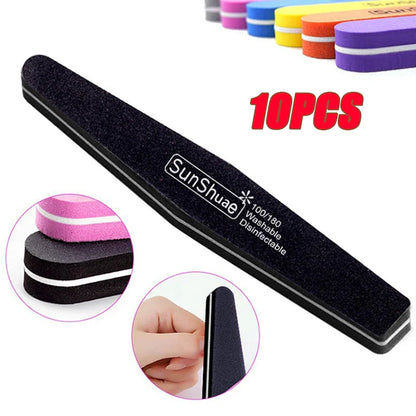 10PCS Double-Sided Nail File Blocks – Colorful Sponge Buffing, Sanding & Polishing Strips for Pedicure & Manicure Tools