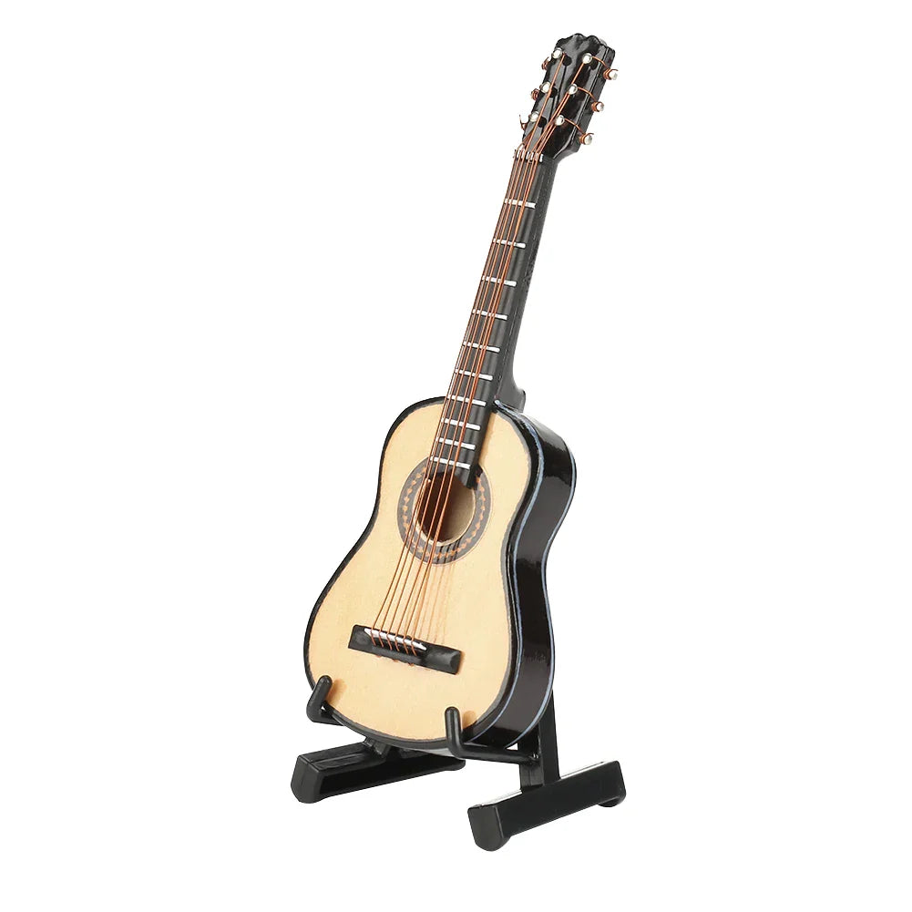 Mini Wooden Guitar Model – Miniature Musical Ornament for Home Decor & Gift with Box