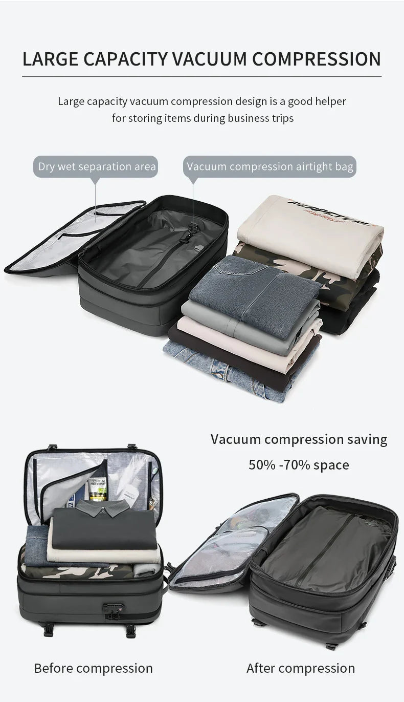Men's Travel Backpack – Vacuum Compression, 17-Inch Laptop Backpack, Large Capacity Business & School Backpack, Expanded Hiking Bag