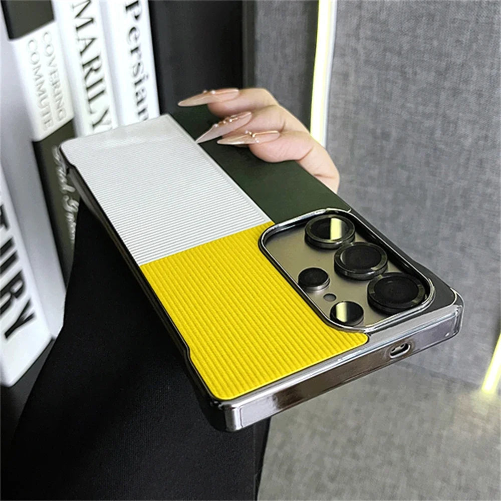 Color Stripe Vegan Leather Phone Case - Frameless Ultra-Thin Shockproof Cover for Samsung Galaxy S25 Edge & S24 Ultra