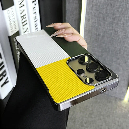 Color Stripe Vegan Leather Phone Case - Frameless Ultra-Thin Shockproof Cover for Samsung Galaxy S25 Edge & S24 Ultra