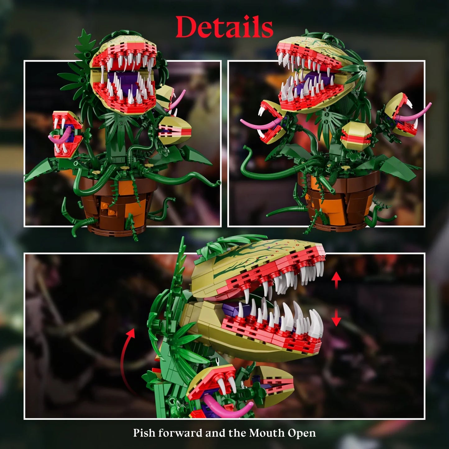 Audrey II Piranha Plant Building Blocks – 4 Openable Mouths Horror Shop Cannibal Toy, Halloween Gift for Kids