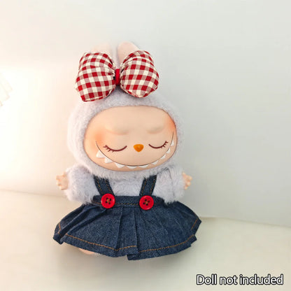 Mini Doll Clothes & Accessories — 15–17cm Labubu & 10cm Cotton Doll Outfit, Pink Hoodie & Yarn Skirt (No Doll)