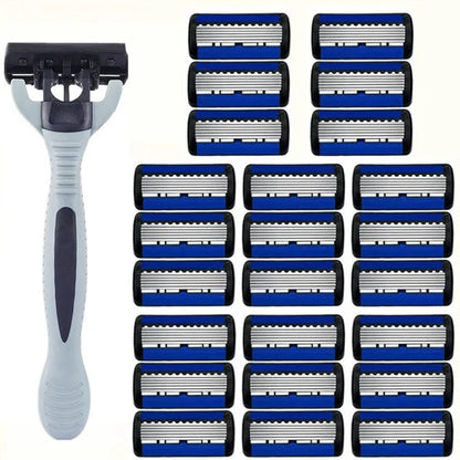 Men’s 6-Layer Stainless Steel Shaver – Classic Detachable & Reusable Razor Blade