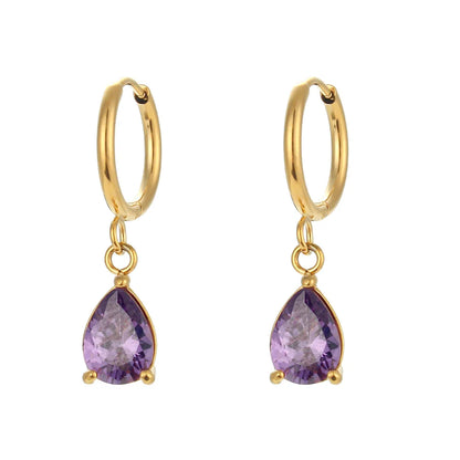 E.B.belle 3A Zircon Waterdrop Small Hoop Earrings for Women – Luxury Colorful Crystal Huggie Charm Jewelry Gift