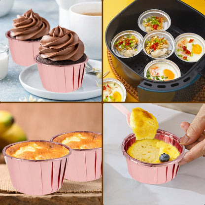 50Pc Foil Cupcake Liners with Lids - Heat Resistant 5.5oz Aluminum Cake Cups - Round Foil Baking Cups for Kitchen Wedding Party Supplies