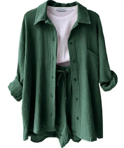 2025 Women’s Summer Two-Piece Set – Solid Color Casual Loose Short Pants & Top Outfit