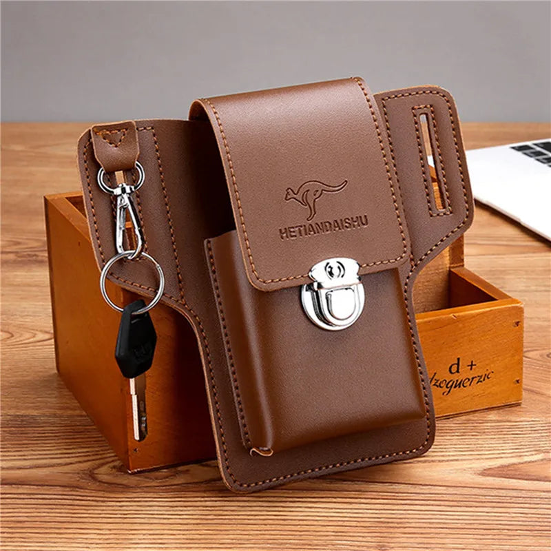 Phone Belt Bag for Men – High-Quality PU Leather Cell Phone Loop Holster Pouch Wallet | Multifunctional Phone Case