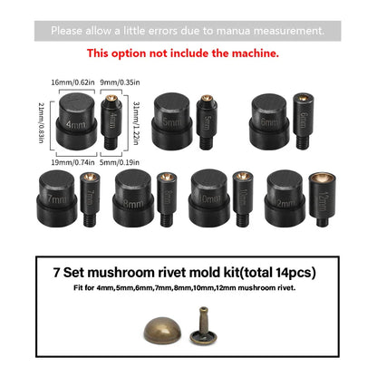 WUTA Manual Button Installation Tool – Mute Punching for Mushroom Rivets & Eyelets, DIY Hand Pressing Tool (With/Without Machine)