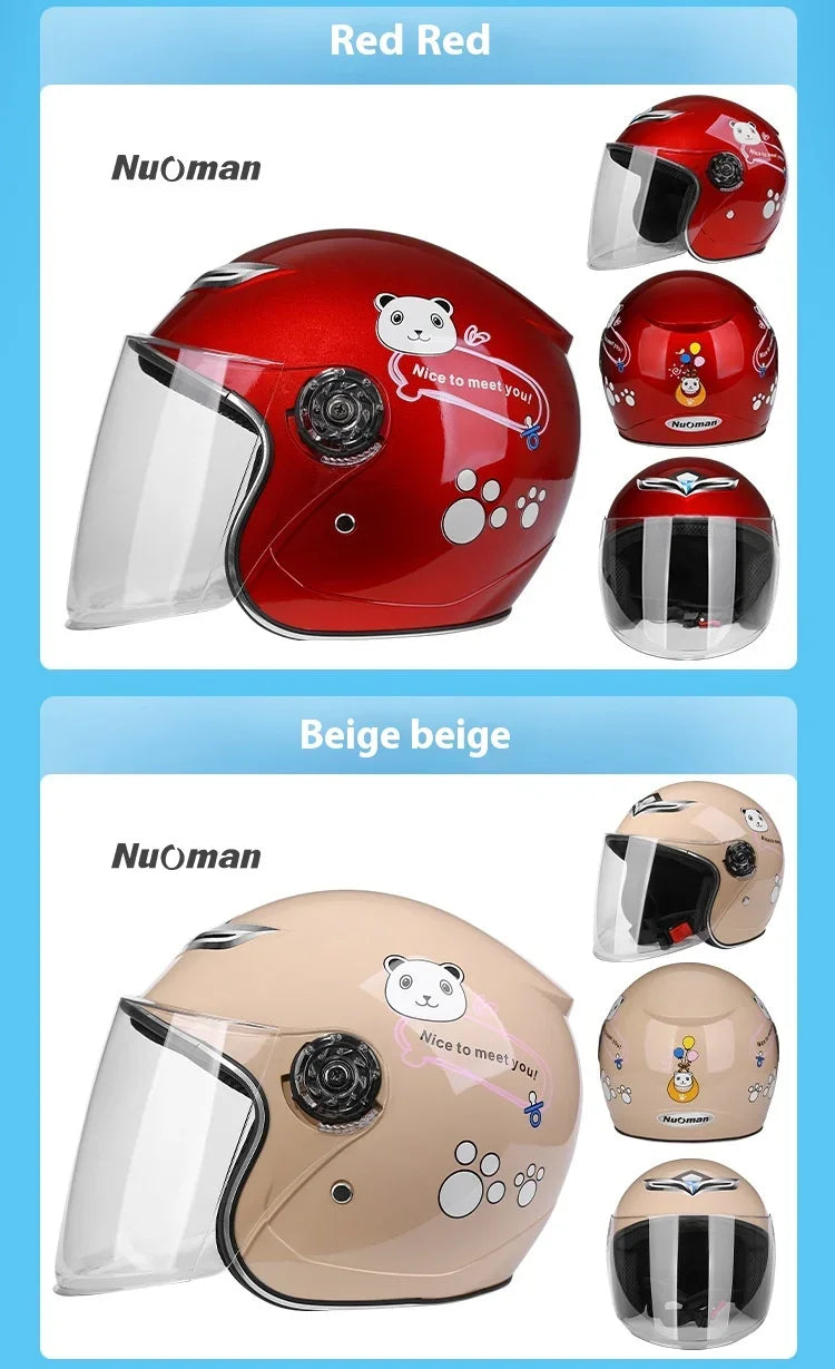 Children's Helmet with Cute Cartoon Pattern – Anti-Fall Open Face Safety Helmet for Kids, Four Seasons Motorcycle Protection
