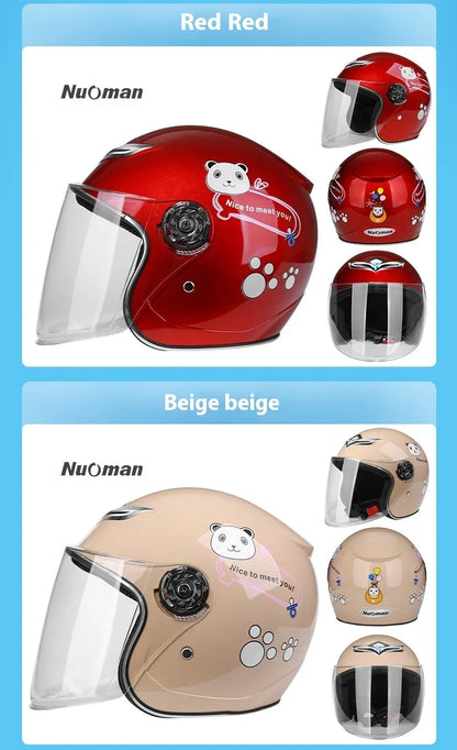Children's Helmet with Cute Cartoon Pattern – Anti-Fall Open Face Safety Helmet for Kids, Four Seasons Motorcycle Protection
